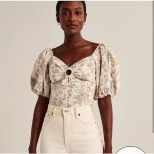 Abercrombie & Fitch Ditsy Floral Lined Puff Balloon Sleeve Crop Top - Size M